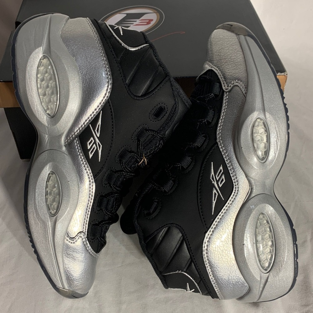 Reebok Question Mid Top Sneakers Silver Black New Womans 8.5 - Picture 7 of 7